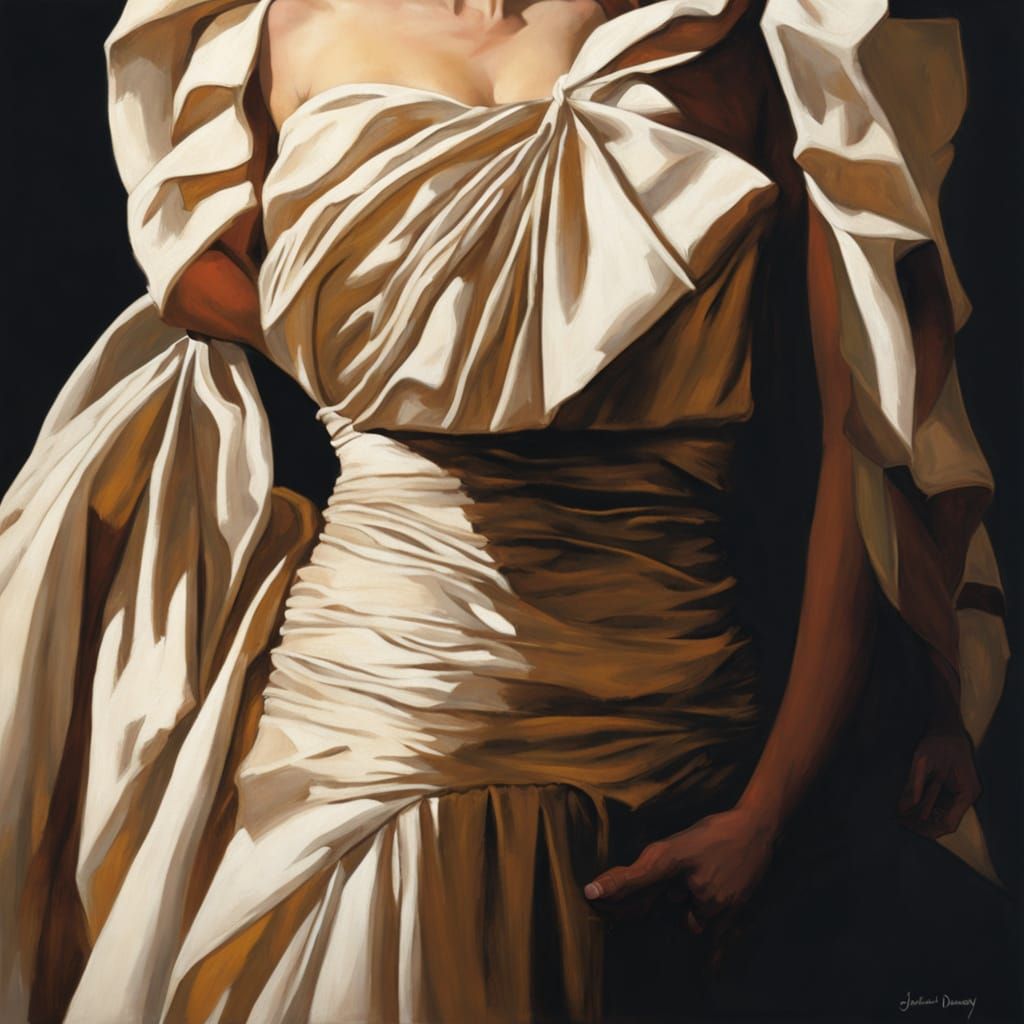 Elegant Woman in Pleated Dress, Vibrant Oil Painting