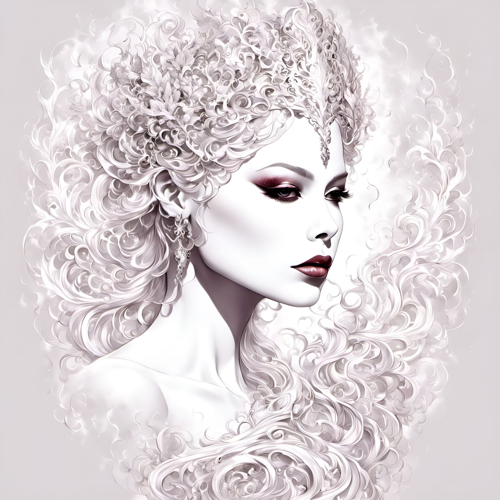 Fire Goddess Portrait with Red Hair and Eyes