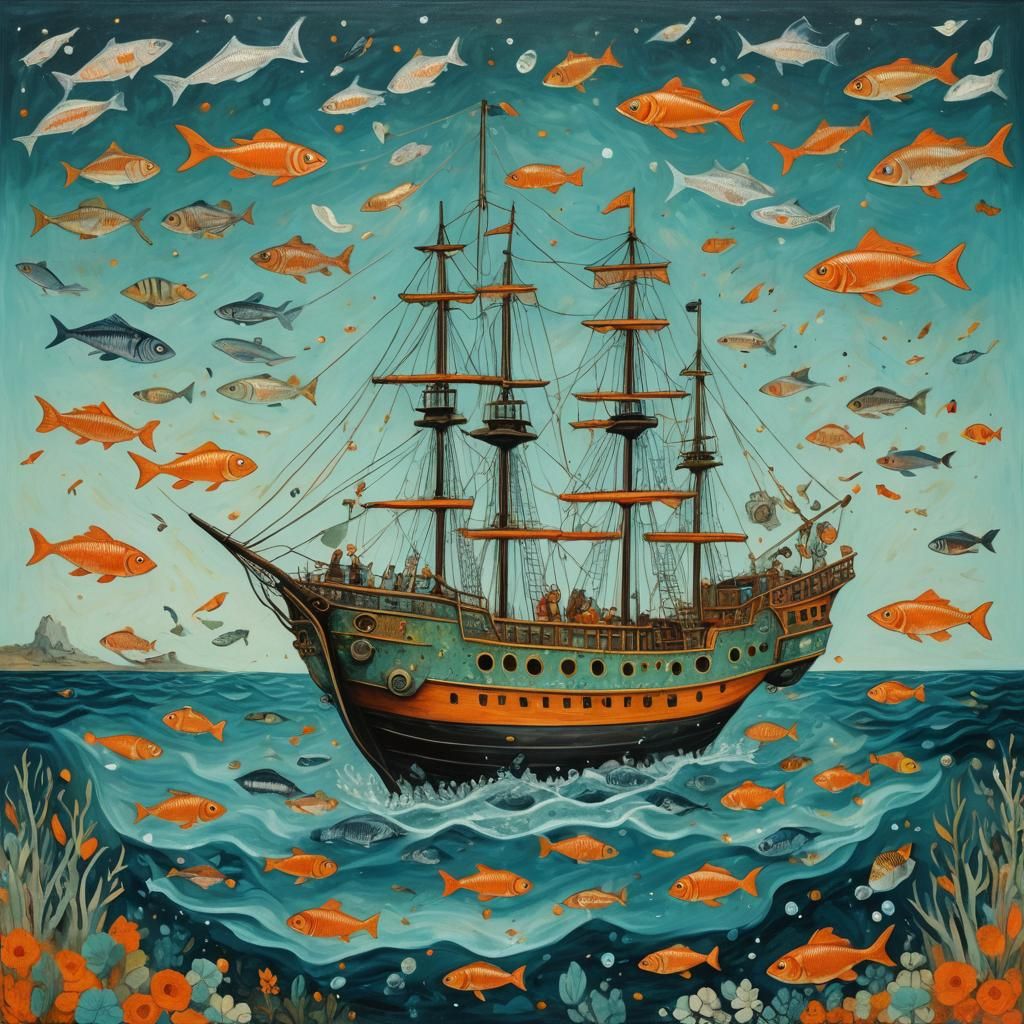 Crystal Ship Aquarium in Solarpunk Art Style