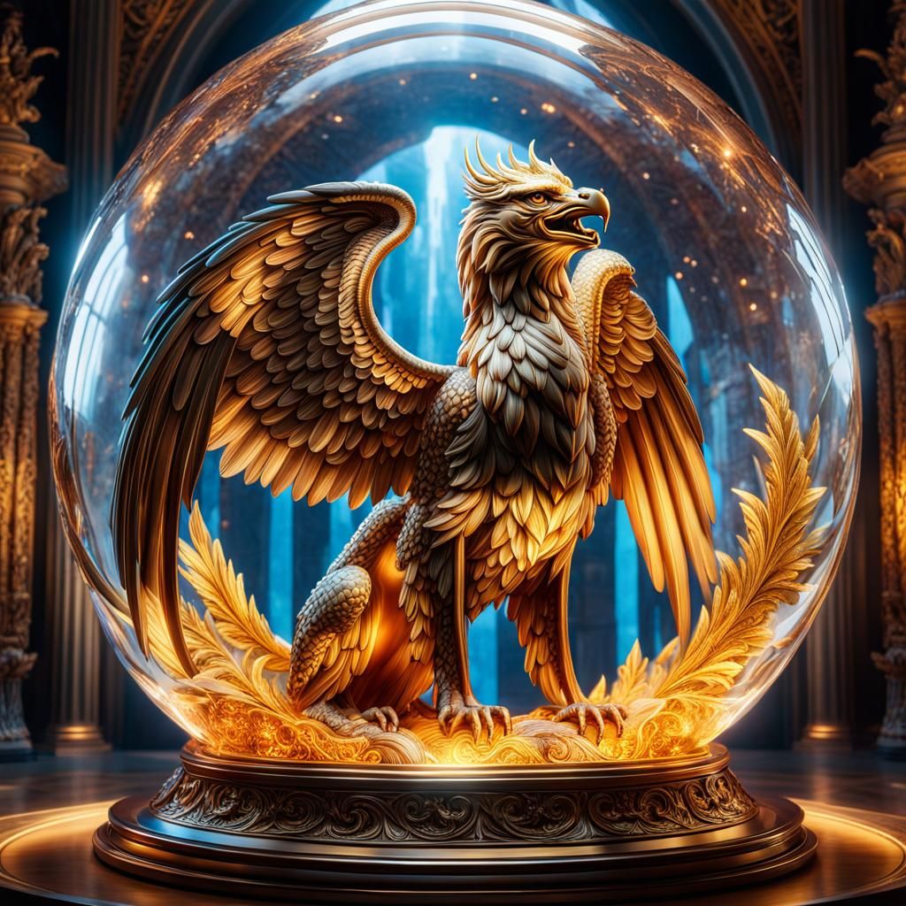 Griffin in Crystal Dome: Fantasy Art