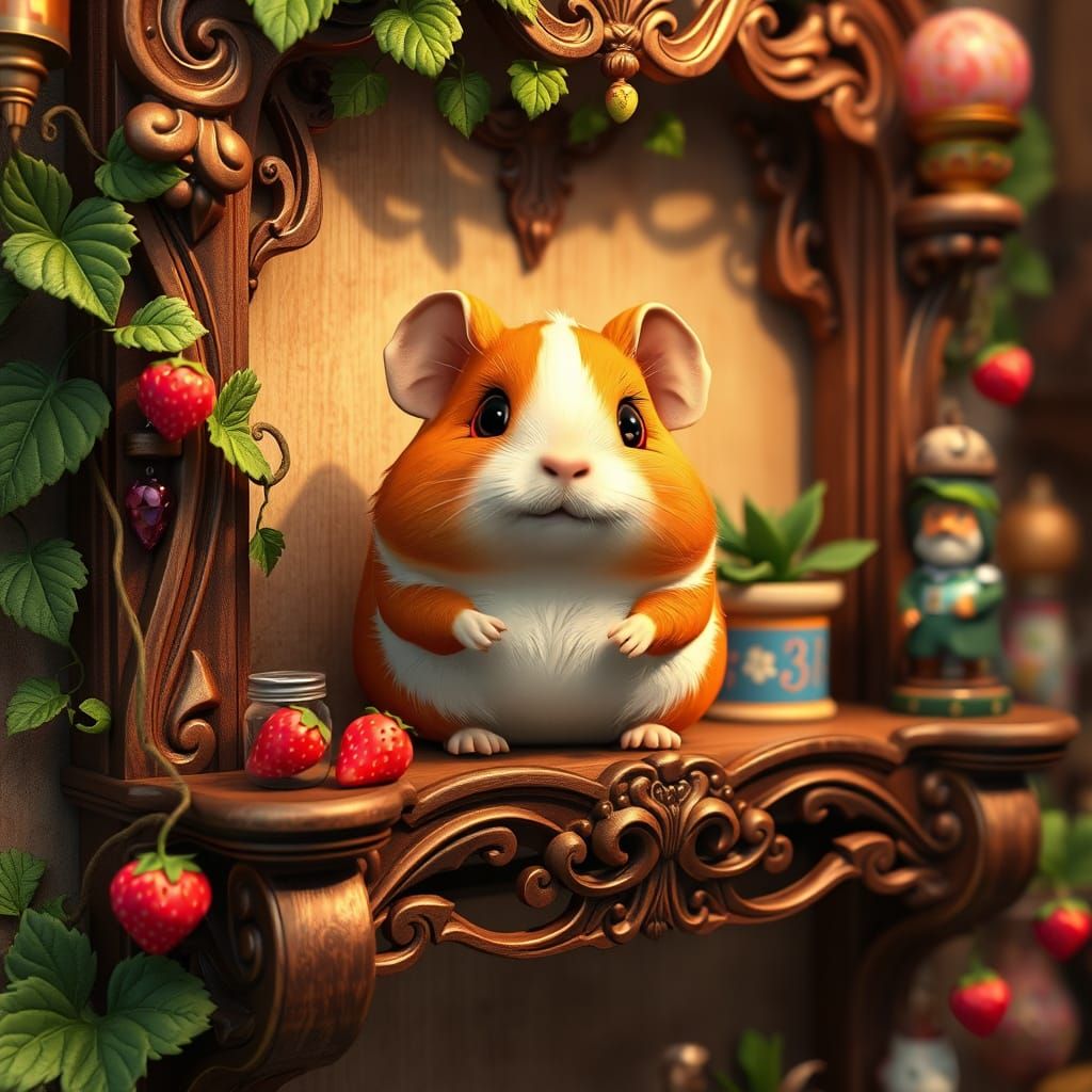 Whimsical Strawberry Guinea Pig in Dreamy Fantasy Setting