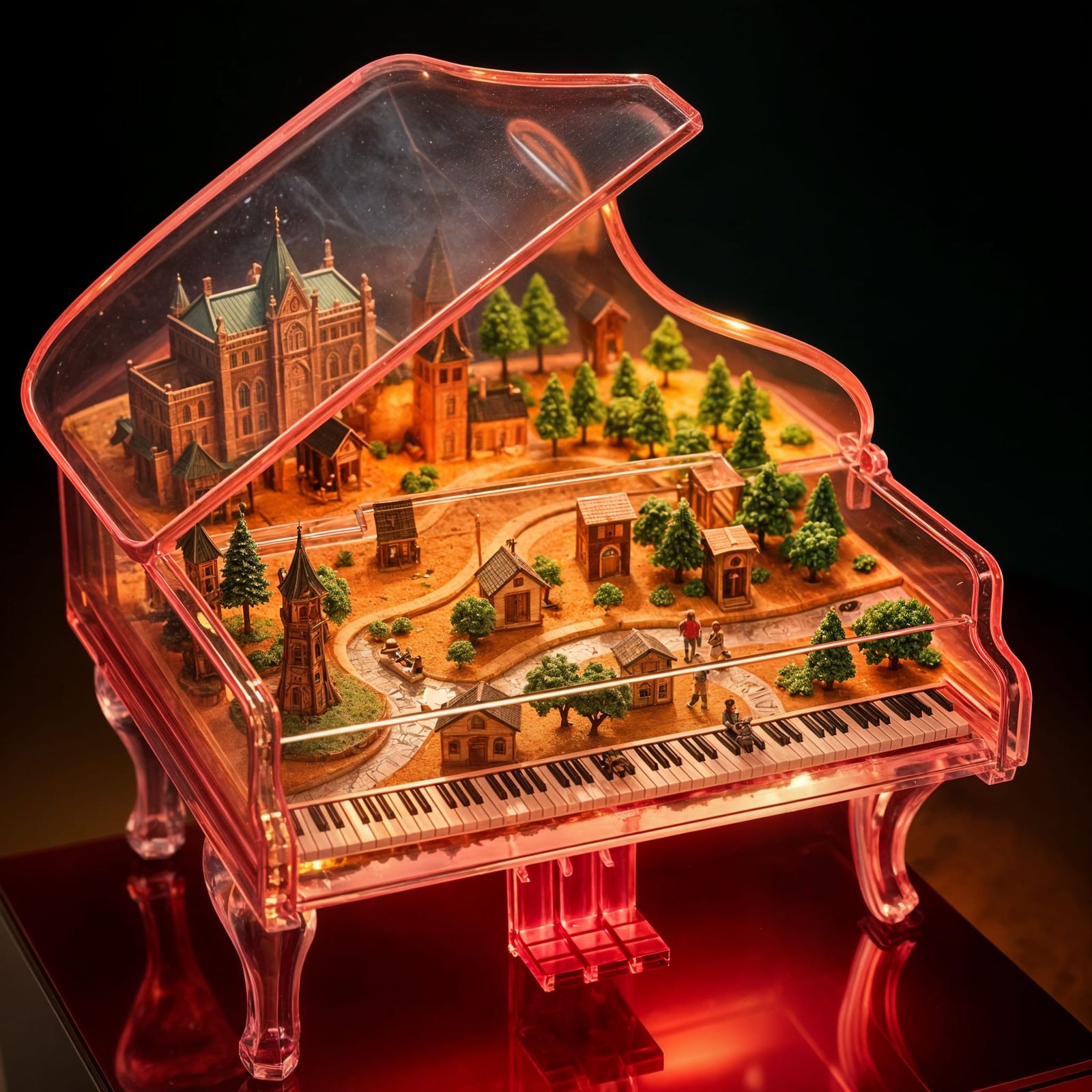 Miniature World Inside a Translucent Glass Piano