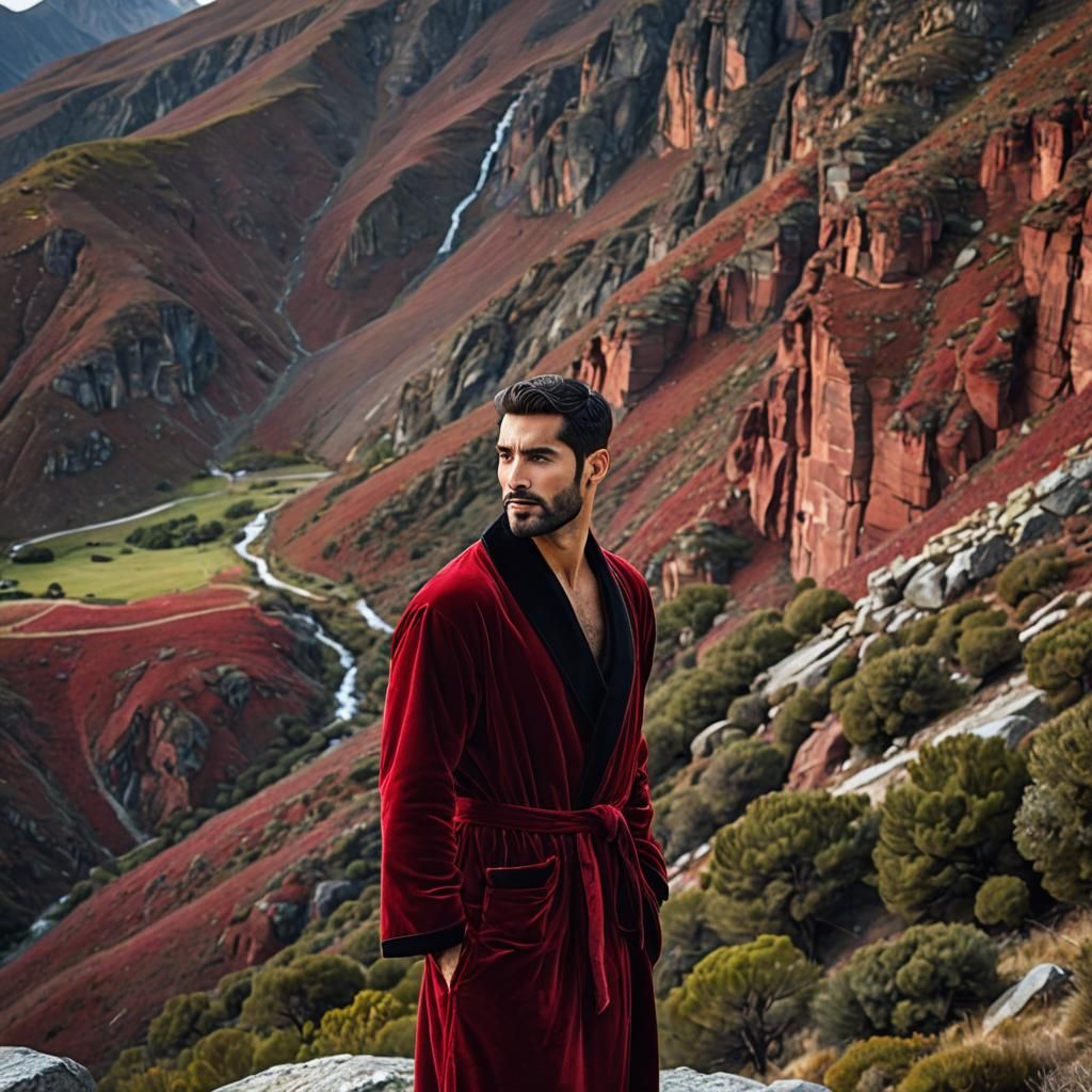 Handsome Man in Mountains: An Impressionist Oil Painting