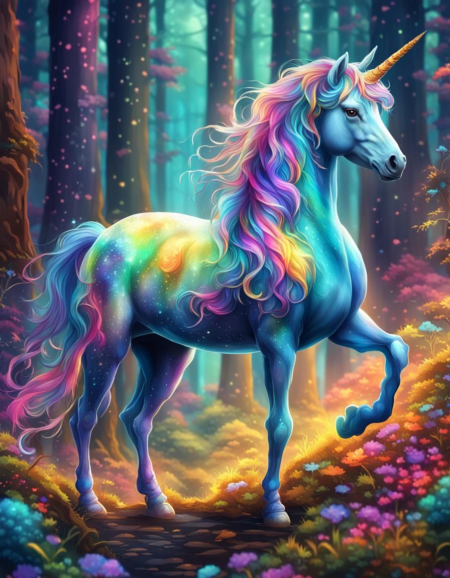 Bioluminescent Unicorn in a Magical Forest