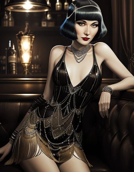 Fabulous Flapper Lady in Smoky Speakeasy