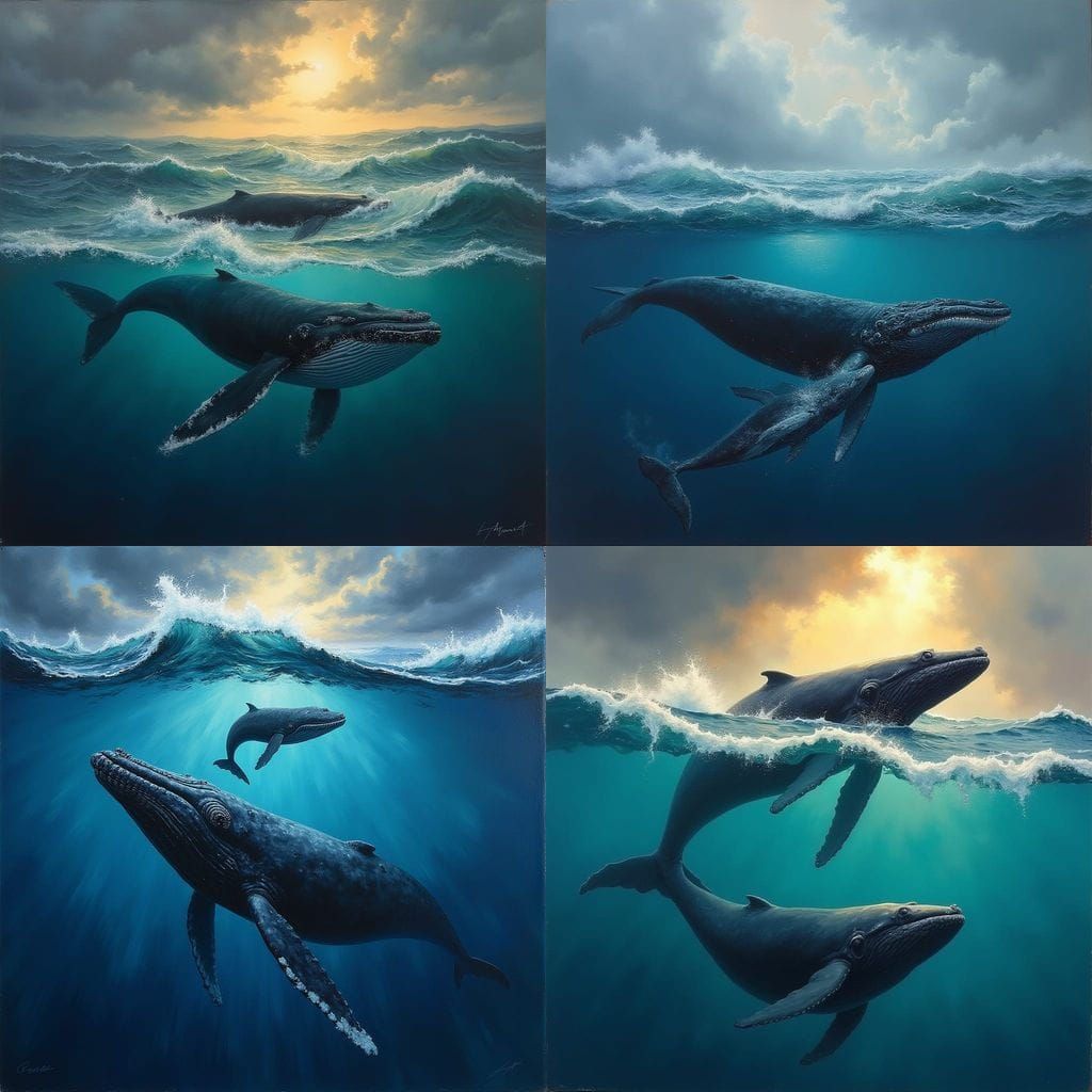 Humpback Whale and Calf in Stormy Seas