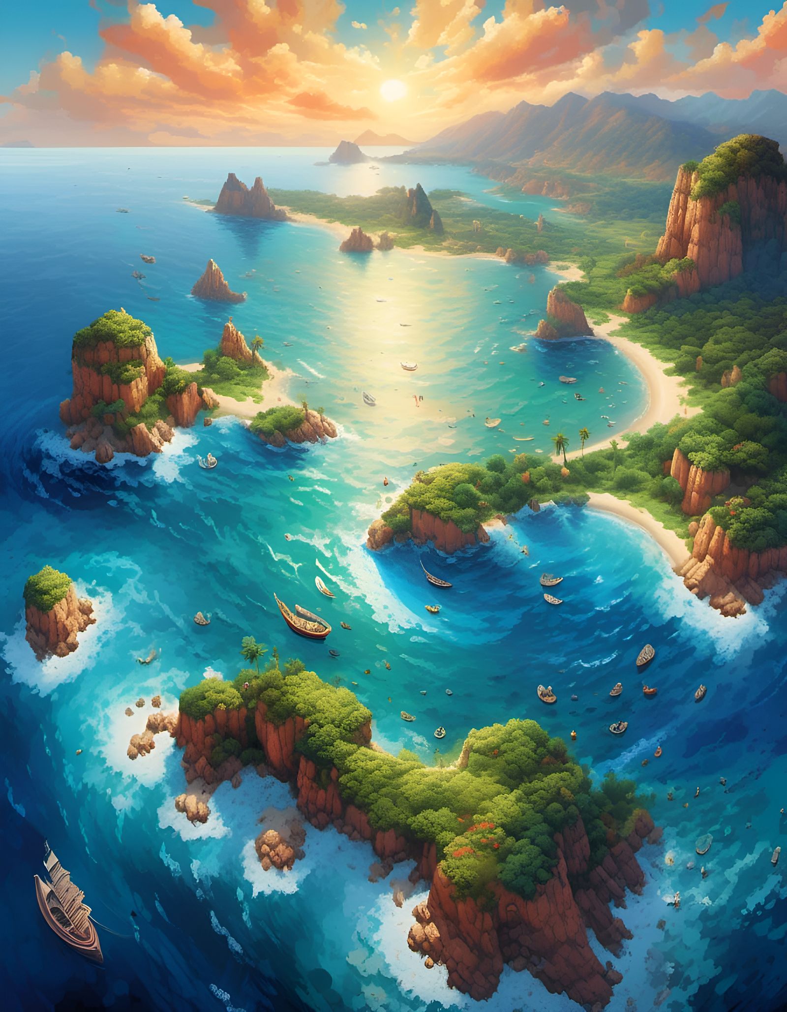 Island Oasis in Pointillist Style