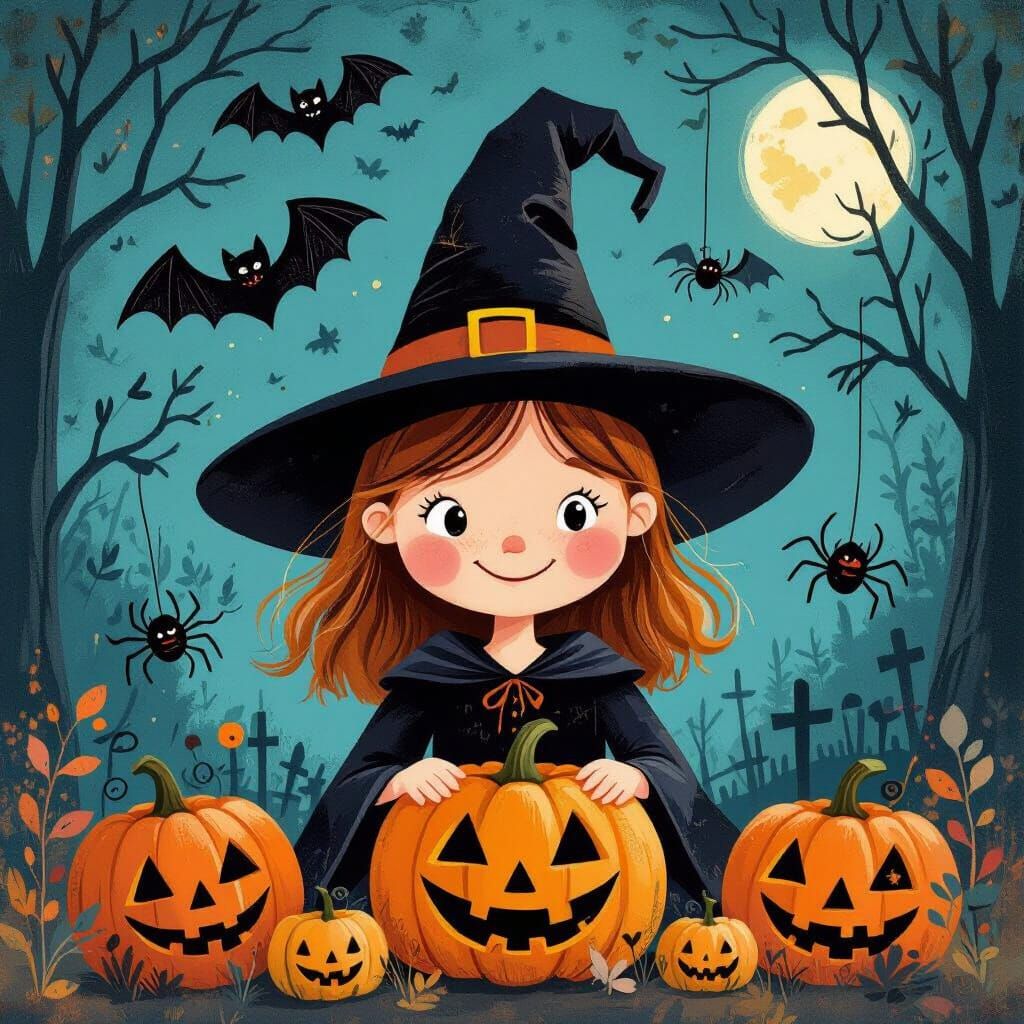 Whimsical Halloween Witch Illustration for Children