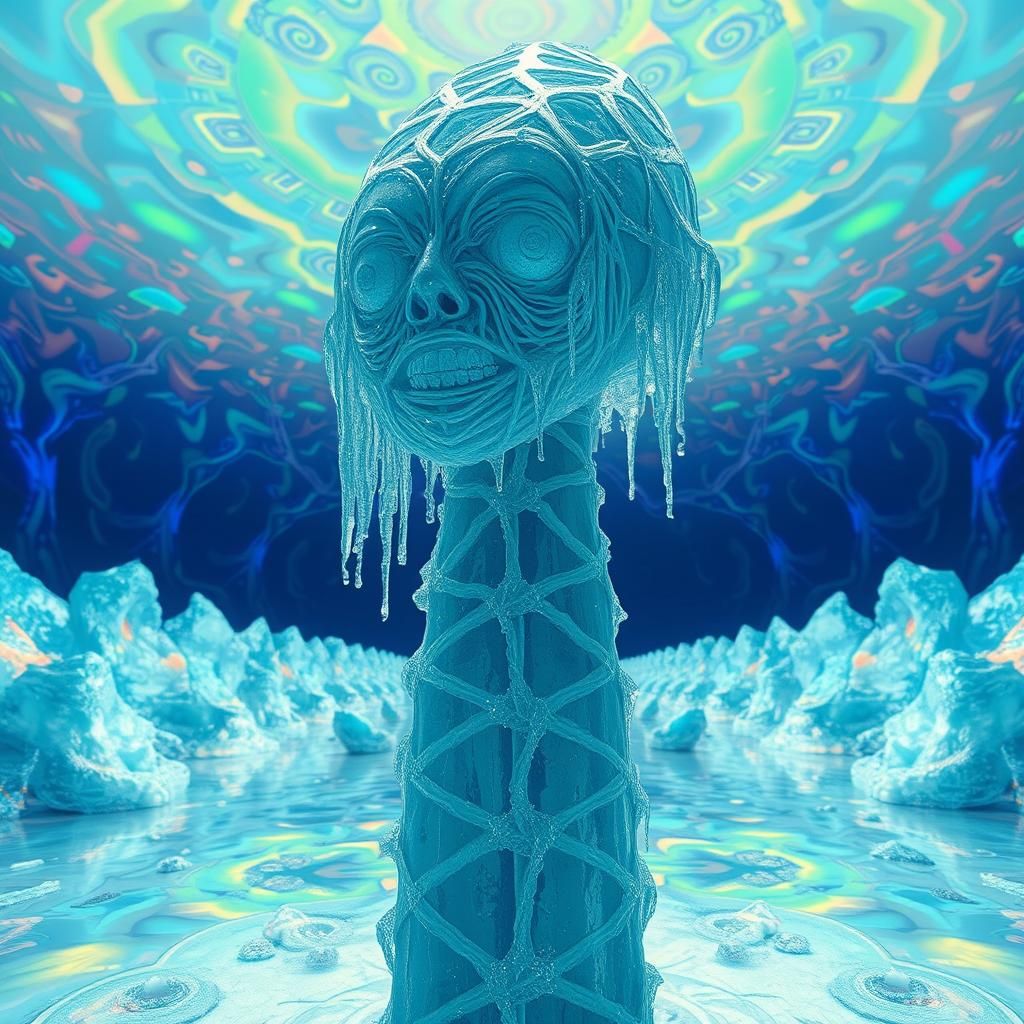 Surreal Ice Scarecrow Dreamscape in Tribal Mysticism
