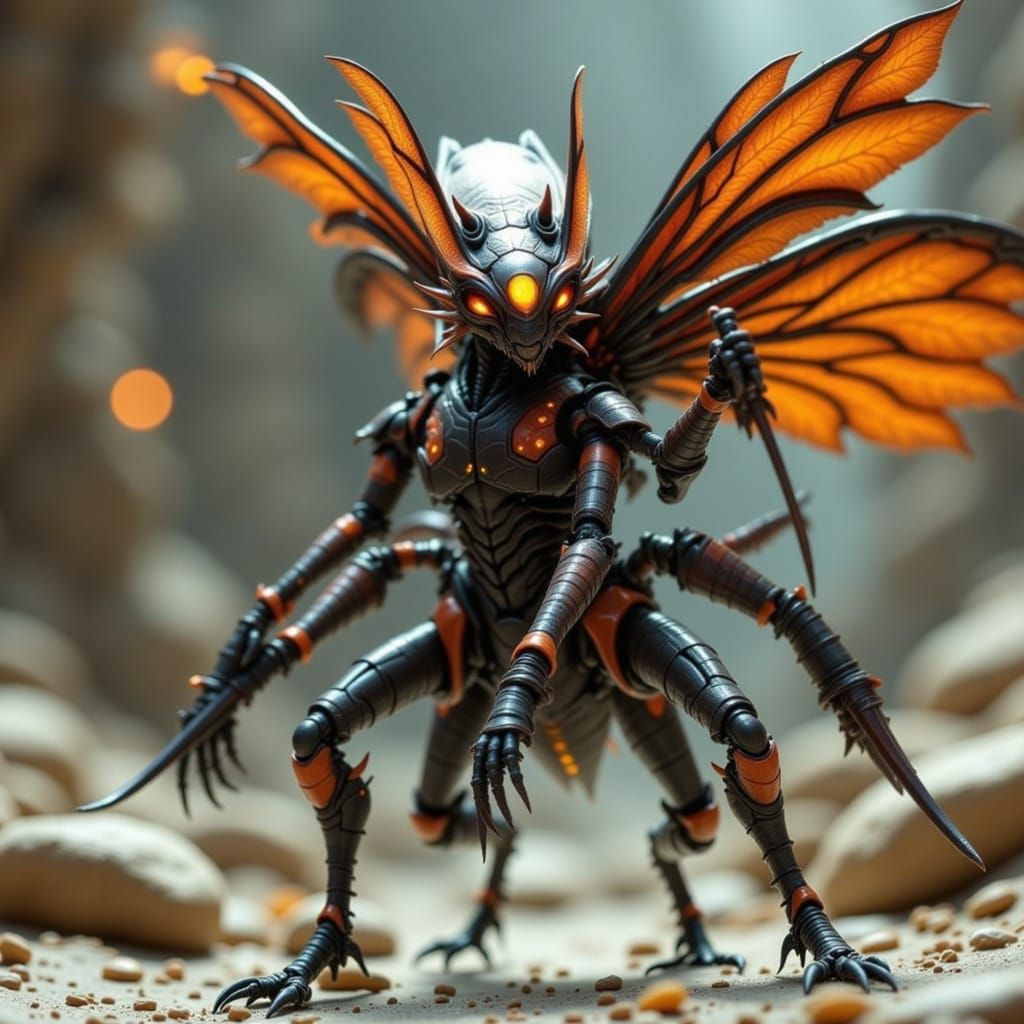 Armored Mantis Samurai Warrior in Cyberpunk Style