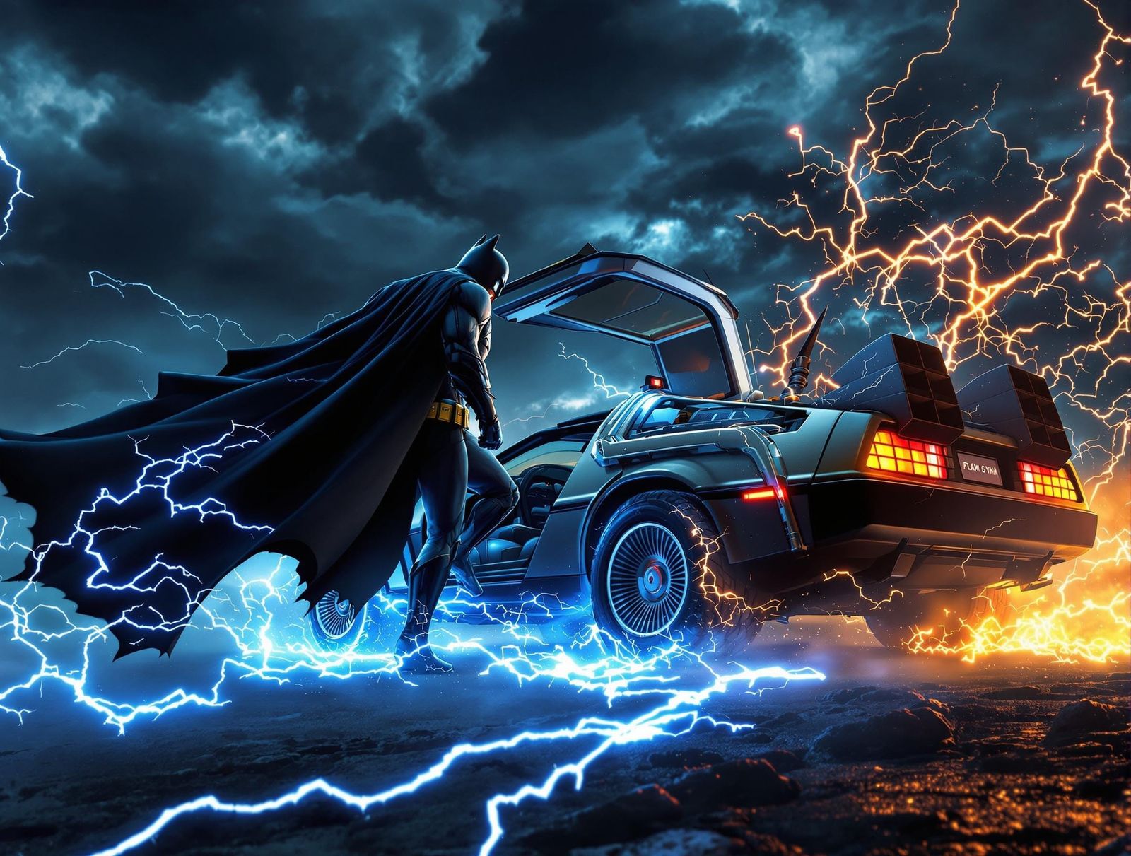 Batman Prepares to Time Travel in an Electrifying Storm