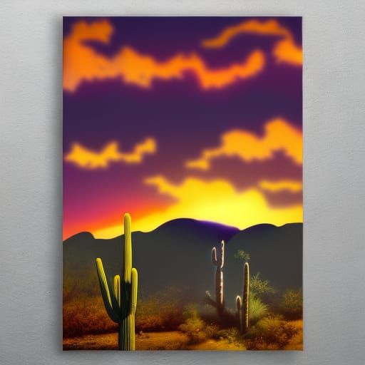 Lonely Saguaro Cactus Sunset: Fantasy Concept Art