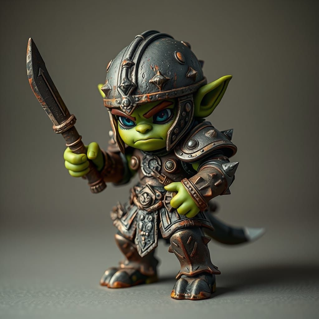 Chibi Orc Warrior Figurine in Rusty Armor