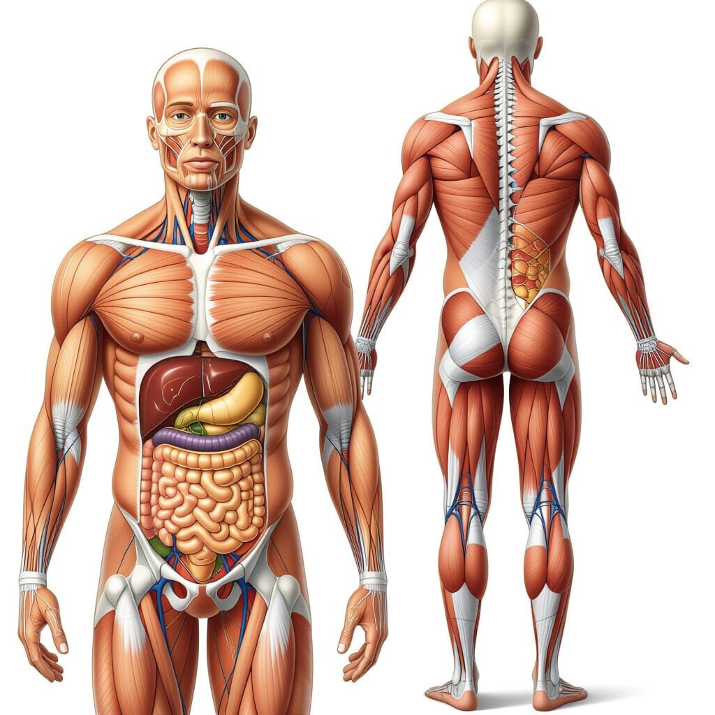 Detailed Human Anatomy Illustration with Transparent Skin Ov...