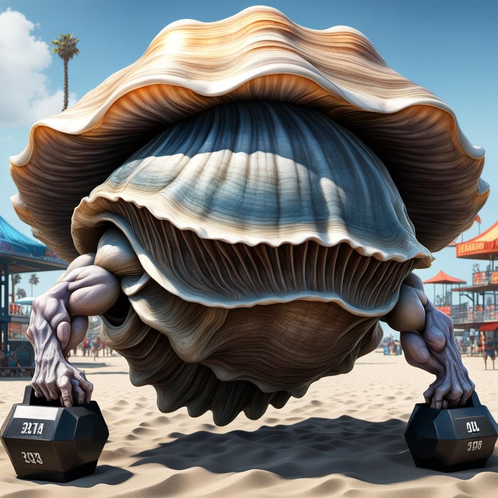 Mollusk Bodybuilder on Muscle Beach: Dark Fantasy Art