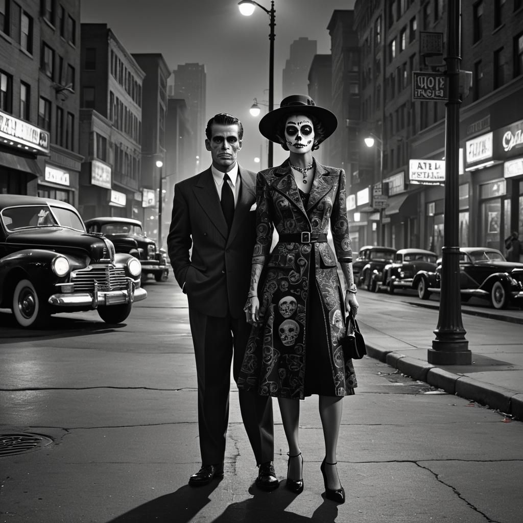 Film Noir: Sugar Skull Couple in Zoot Suits