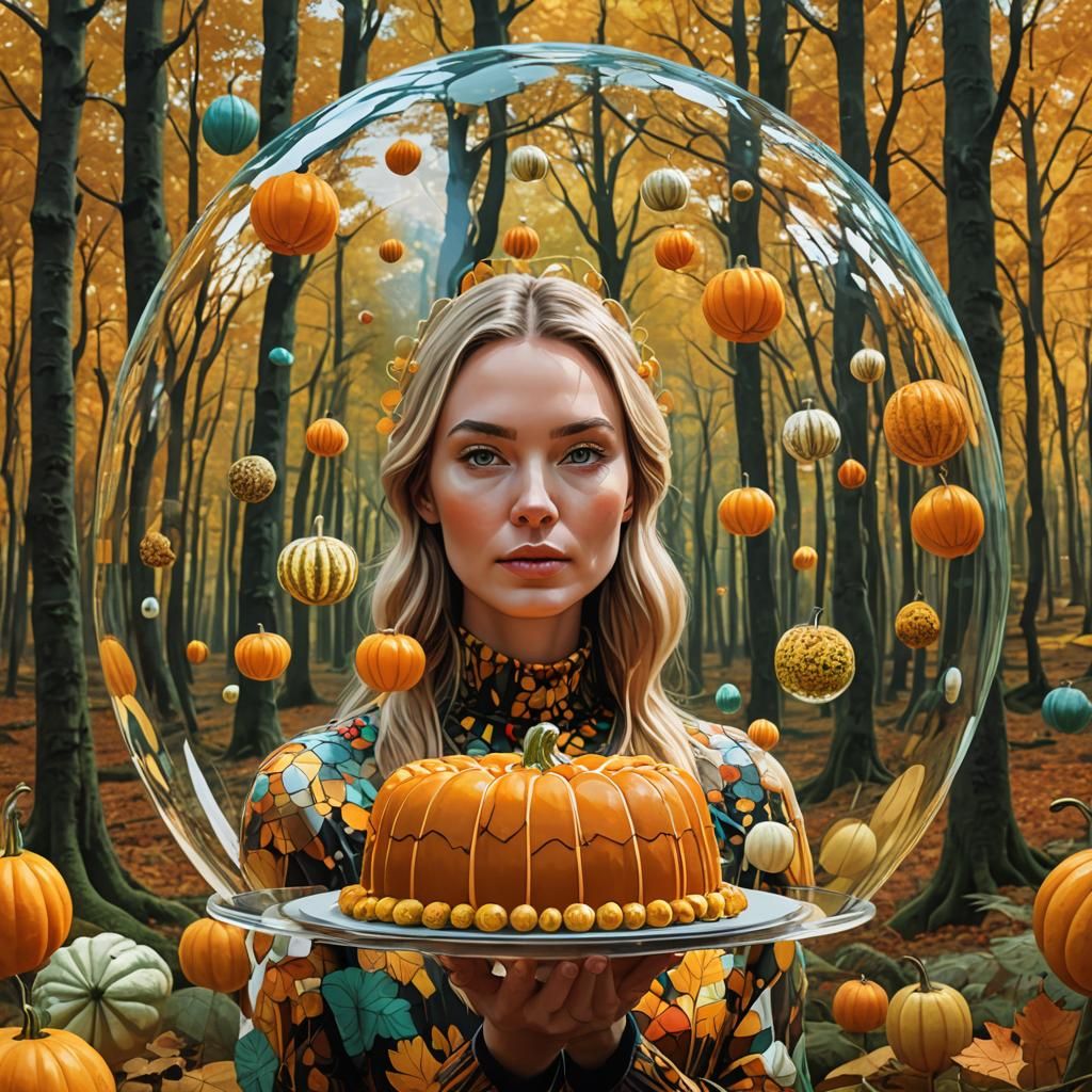 Gourd Cake in Autumn Forest: 3D Digital Art