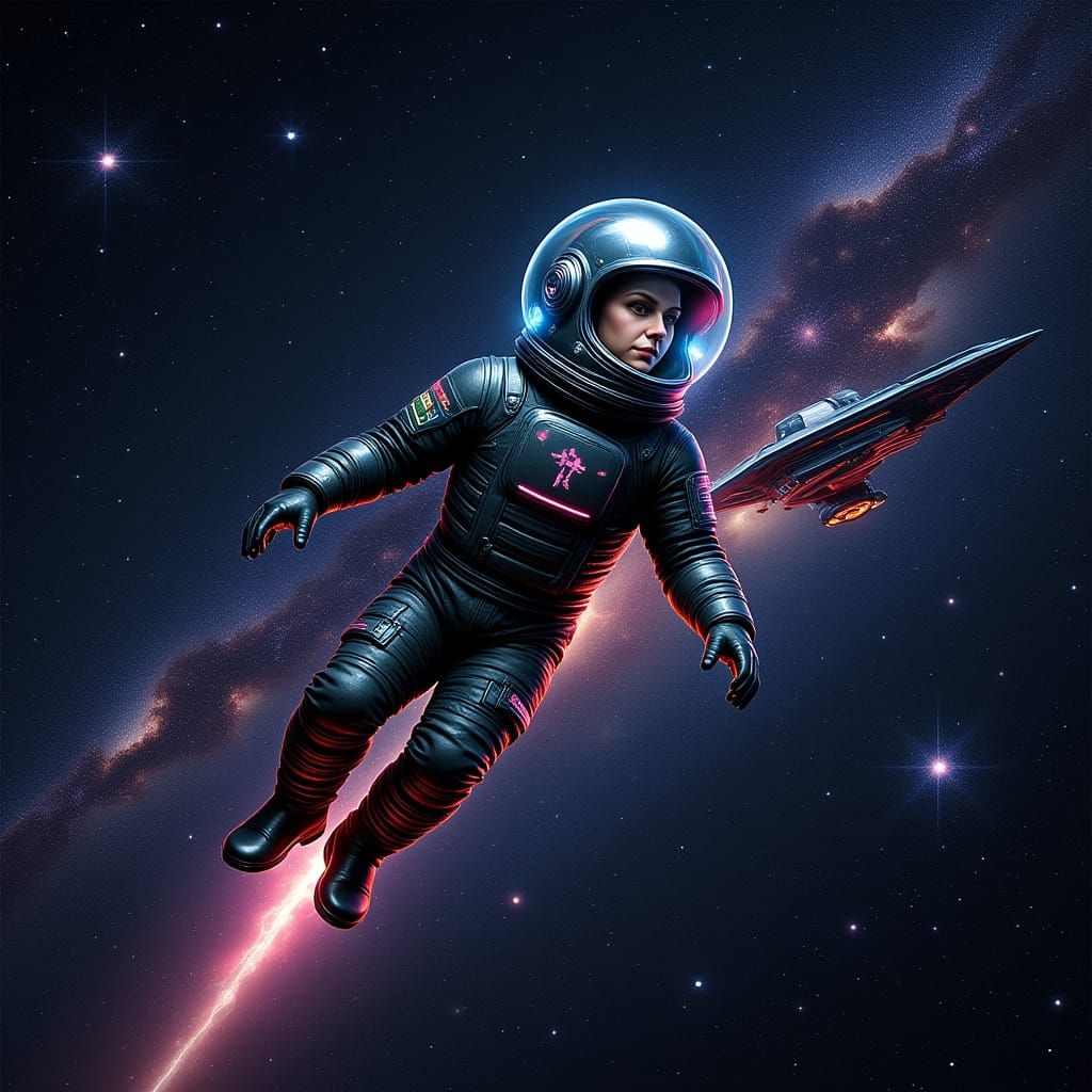 Astronaut Drifting Through Space as Digital Art