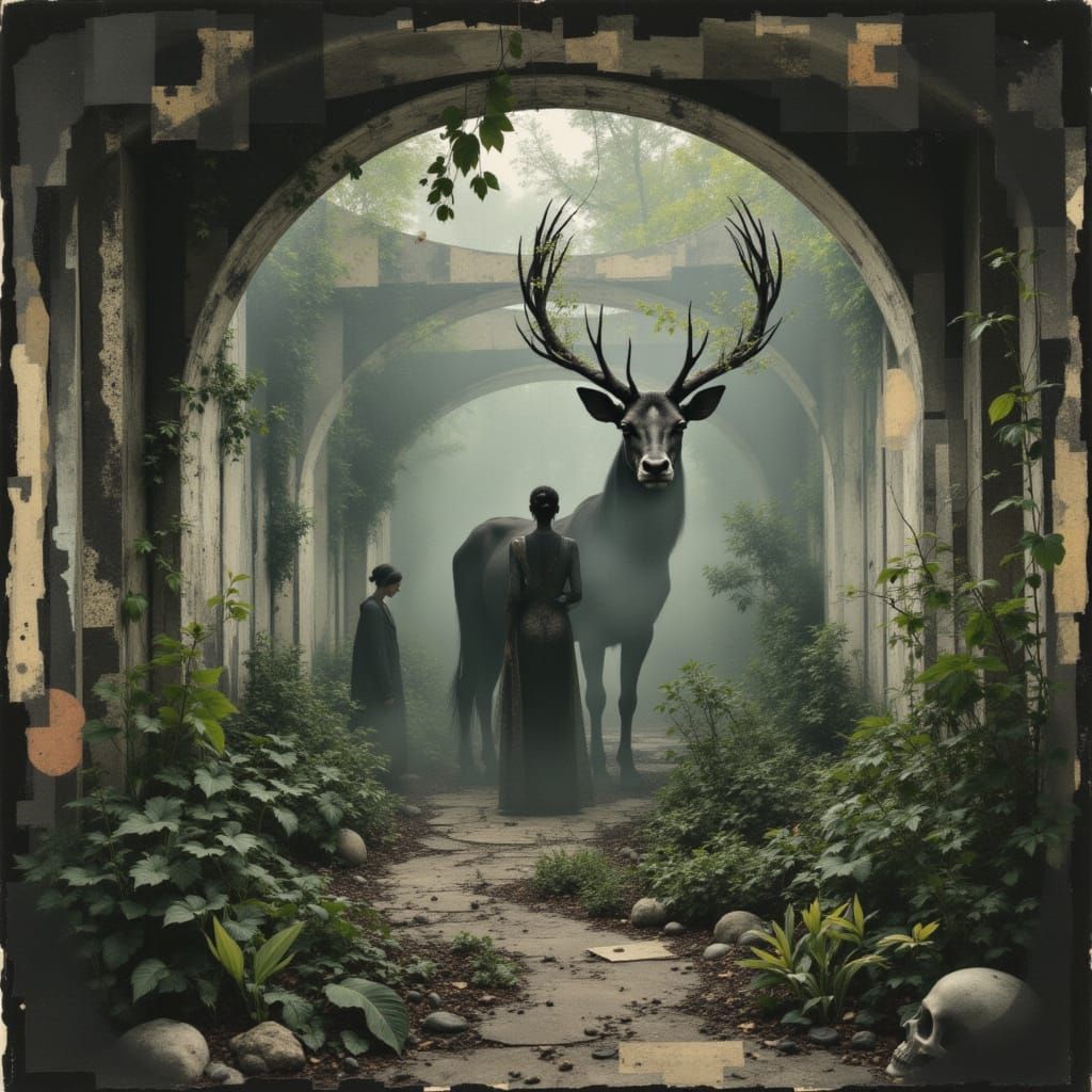 Mystical Deer Guardian in Overgrown Subway Station