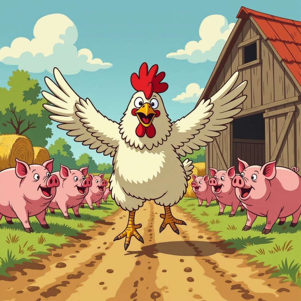 Headless Chicken's Frantic Farmyard Sprint in Cartoon Style