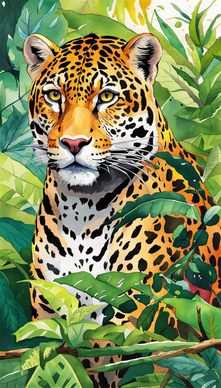Amazon Rainforest Wildlife Watercolor Collage