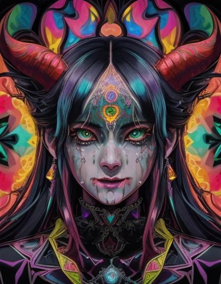 Sorrowful Devil Prince in Psychedelic Geometric Style