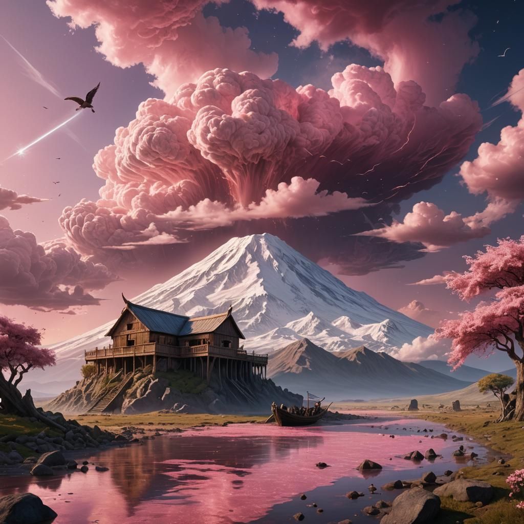 Noah's Ark on Ararat: Pink Horizon Fantasy Art
