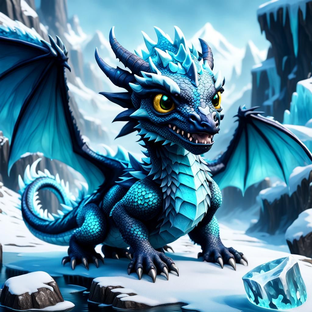 Cute Crystalline Baby Ice Dragon Fantasy Art