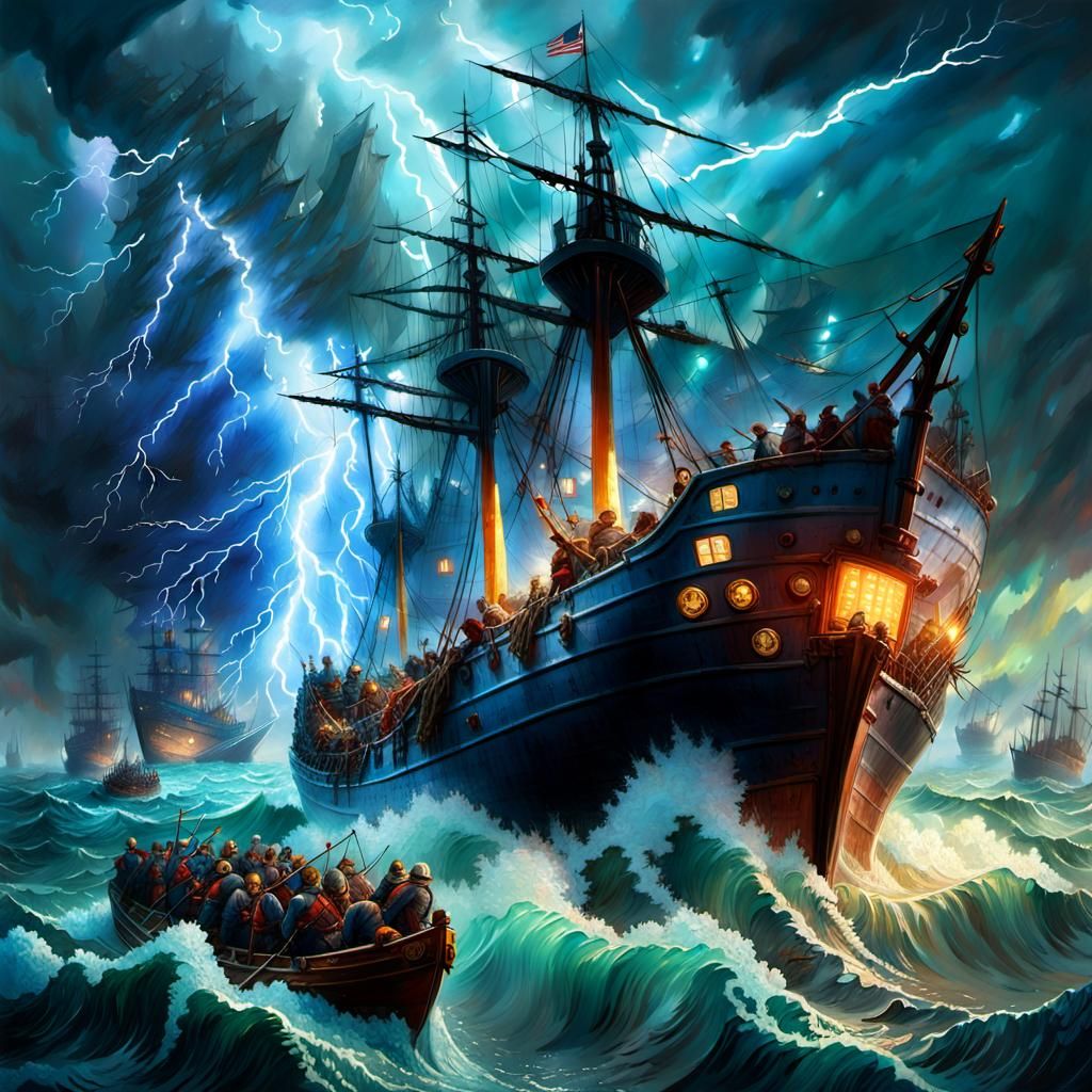 Naval Fleet Under Nature's Fury: Fantasycore Artwork
