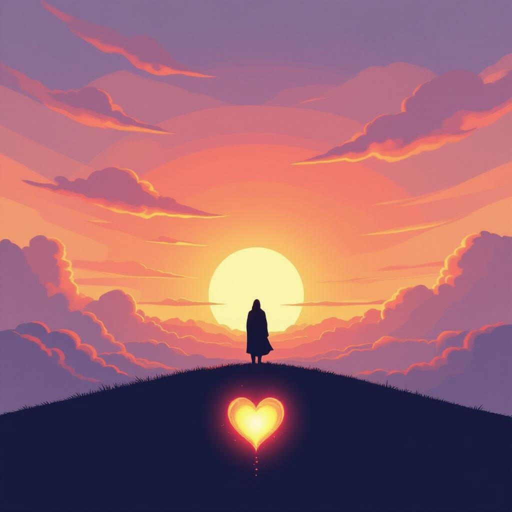 Spiritual Awakening: Figure Silhouetted Against Radiant Sunr...