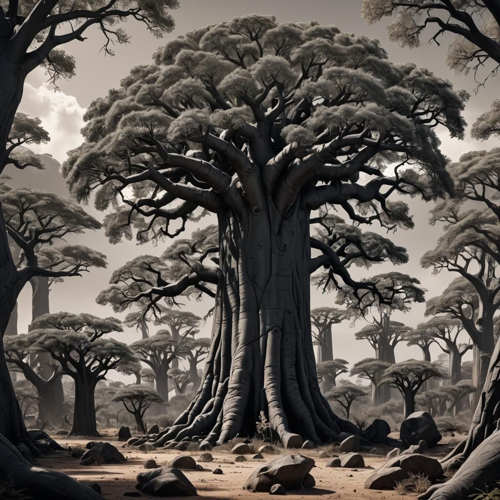 Monochromatic Baobab Tree in Deep Fantasy