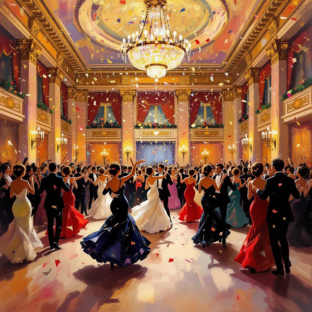 Elegant New Year's Eve Ballroom Dance in Impressionist Style