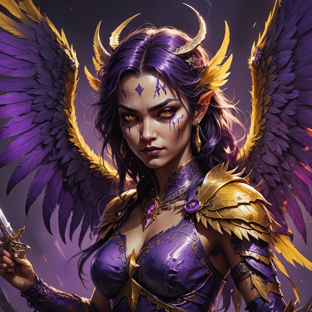 Half-Angel, Half-Demon Hybrid in Art Nouveau Style