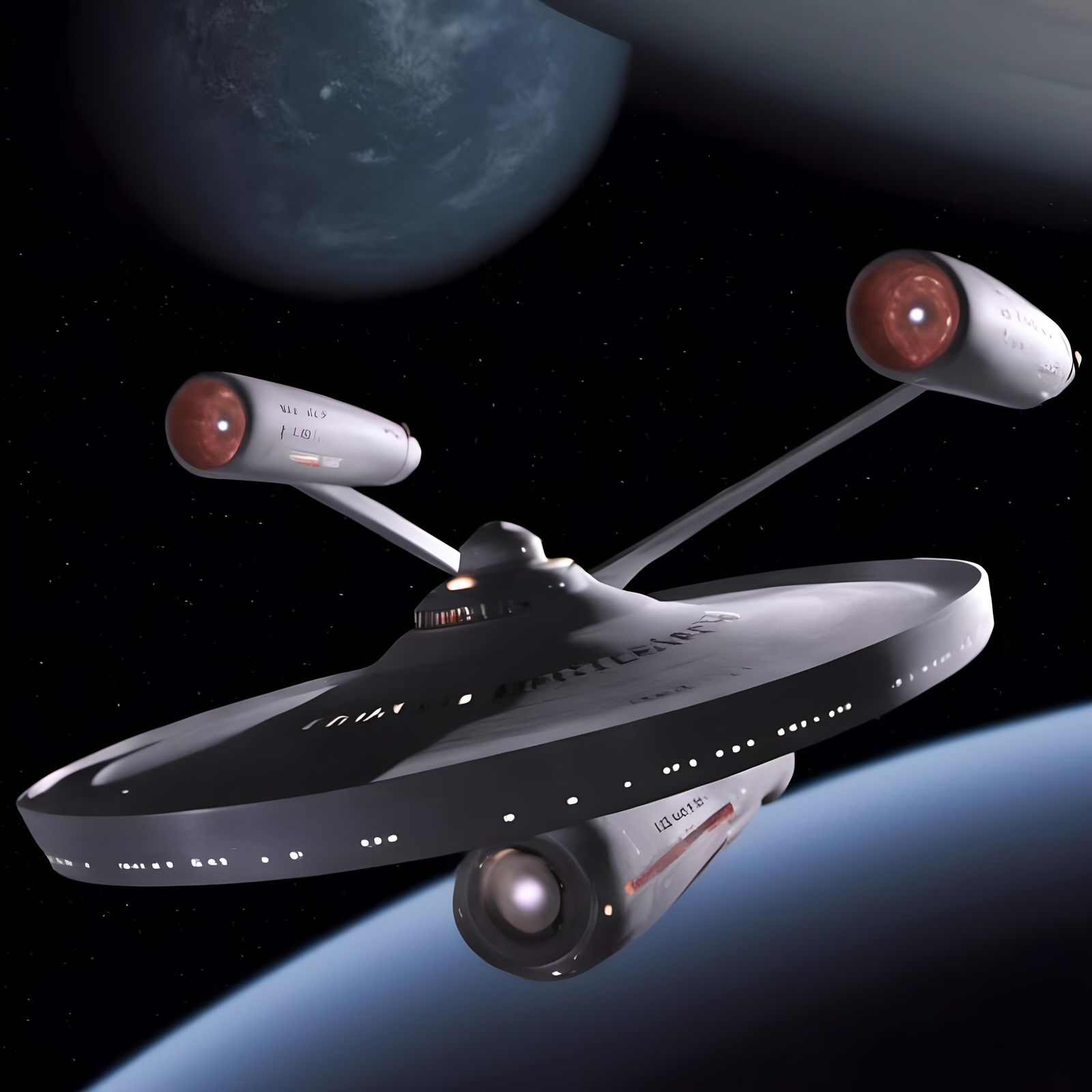 Enterprise Refit Flying Near Space Station