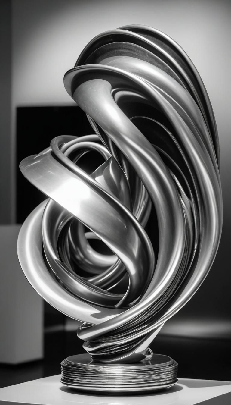 Abstract Silver Sculpture in Black and White Photography