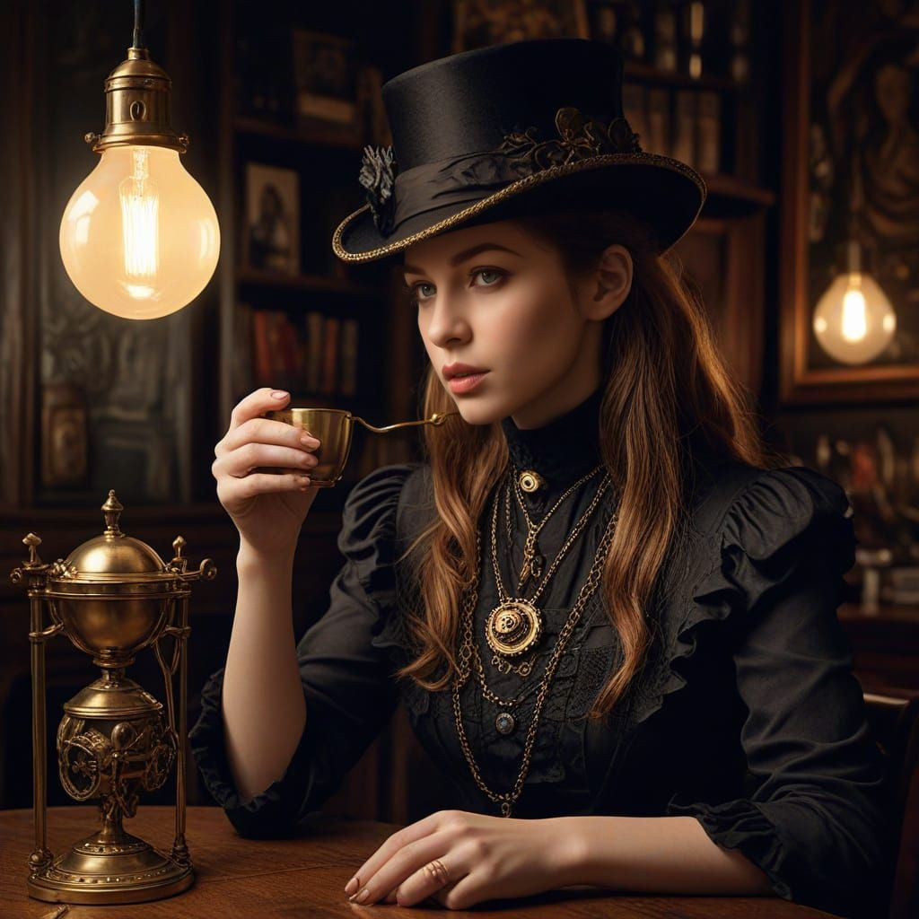 A Mysterious Woman in a Victorian-era Cafe