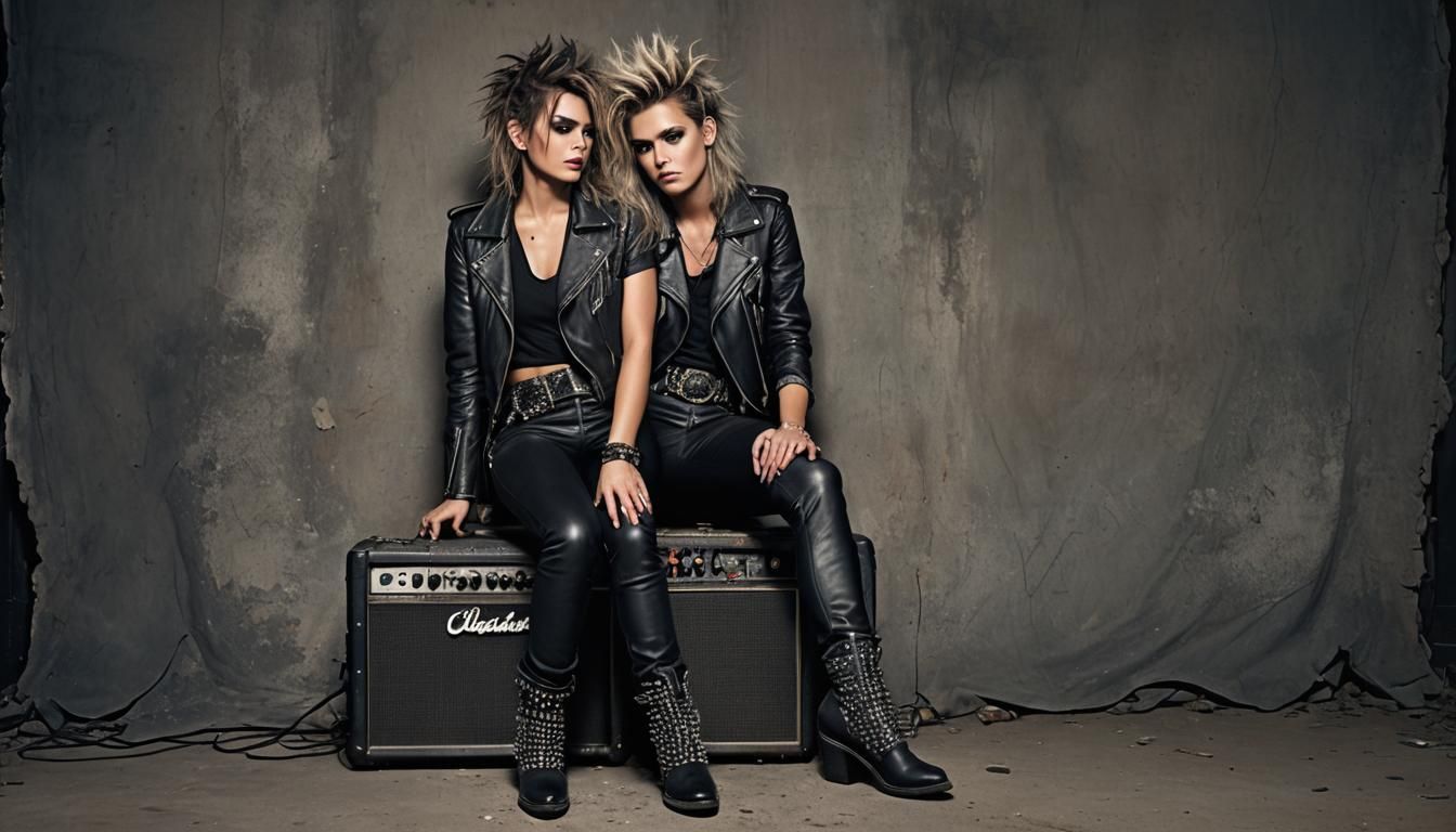 Woman Posing on Guitar Amp in Pin-Up Style