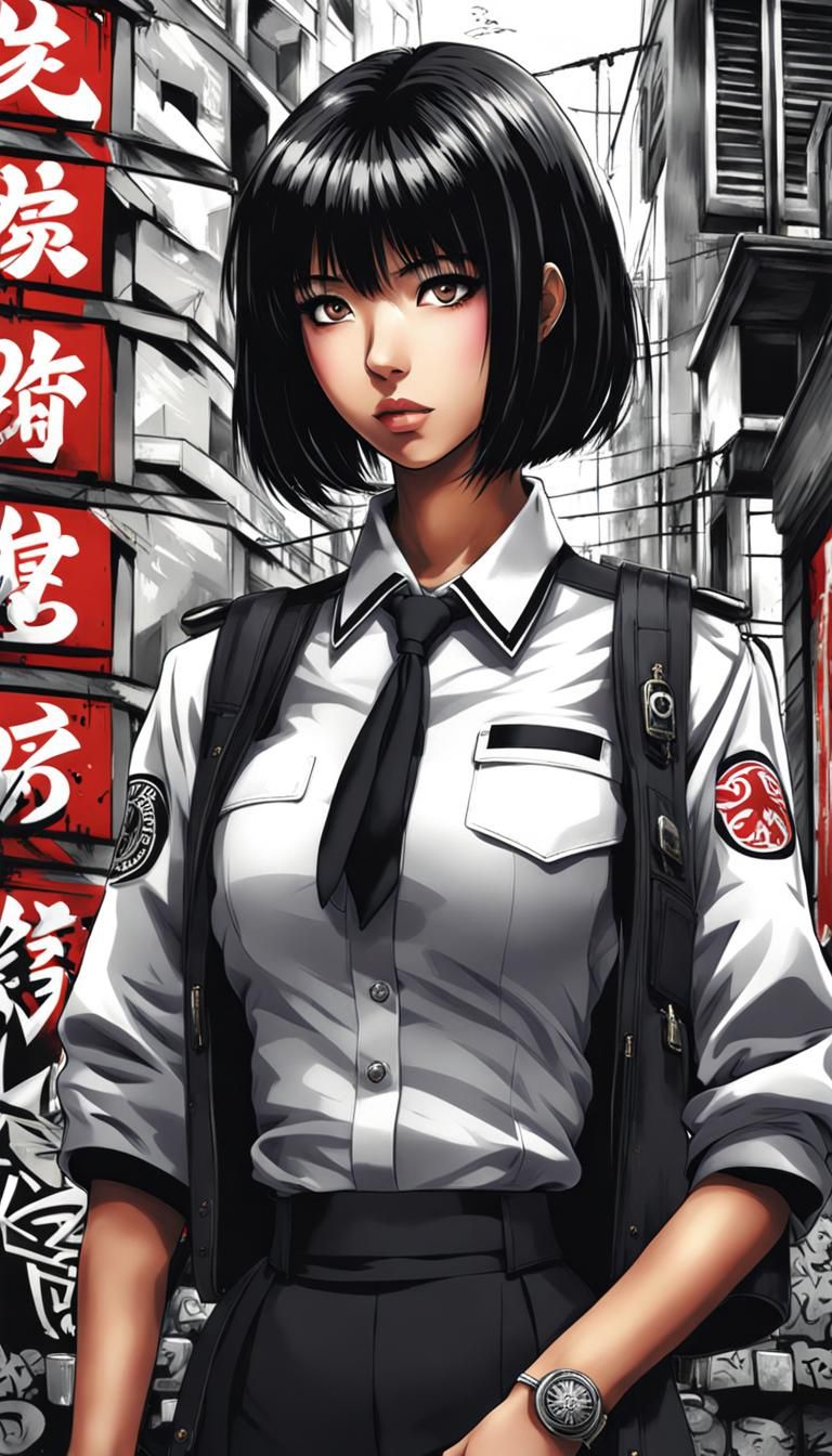 Monochrome 1990s Anime Girl in Japan Uniform