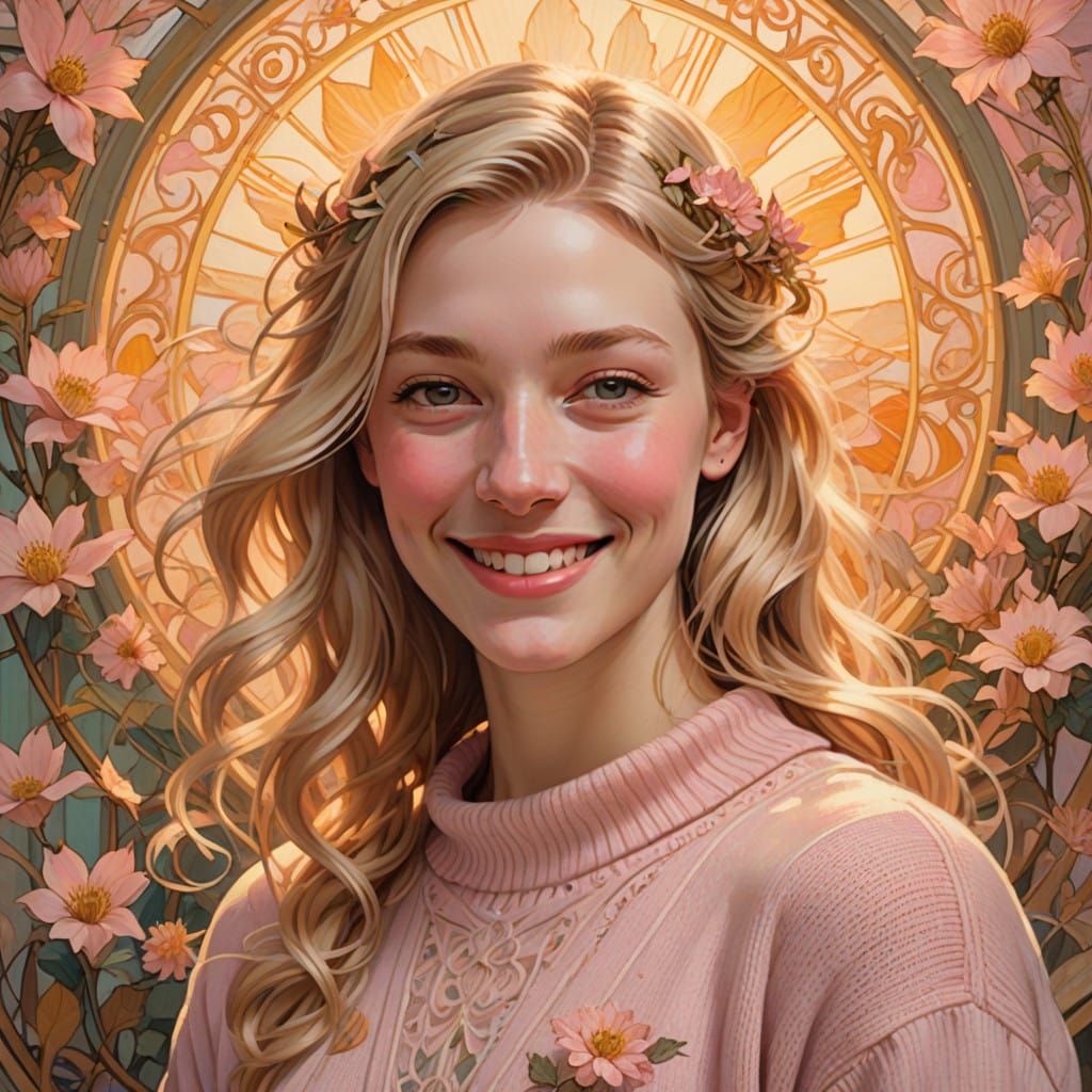 Youthful Woman with Warm Smile and Golden Lighting