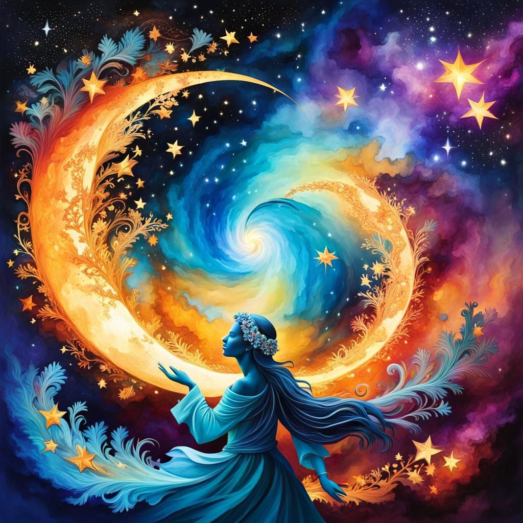 Astral Cosmic Galaxy in Rococo Alcohol Ink Style