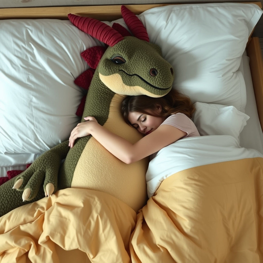 A Woman Cozies Up to a Gentle Dragon in Slumber