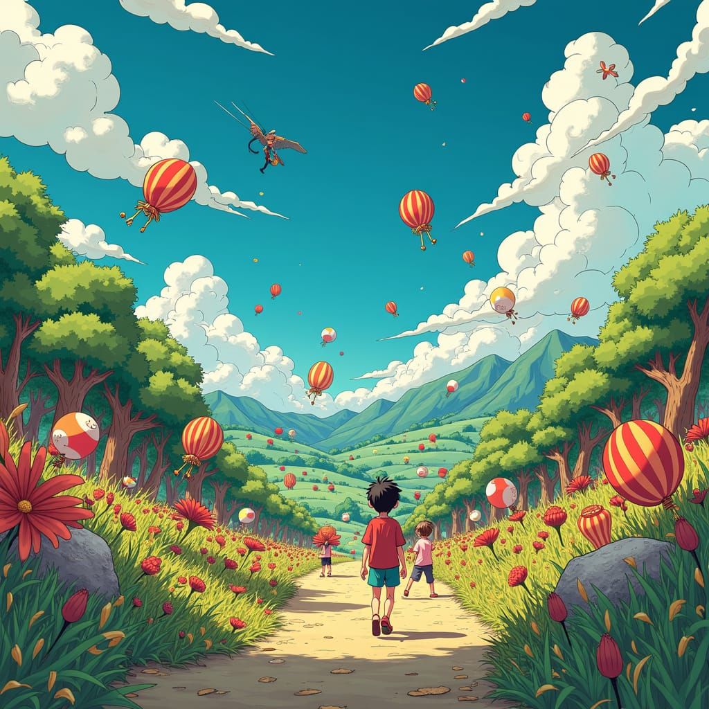 Anime Landscape with Manga-Inspired Characters