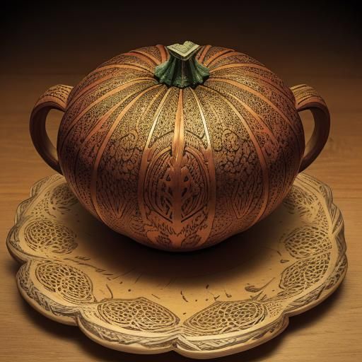 Intricately Carved Thanksgiving Gourd in Digital Matte Paint...