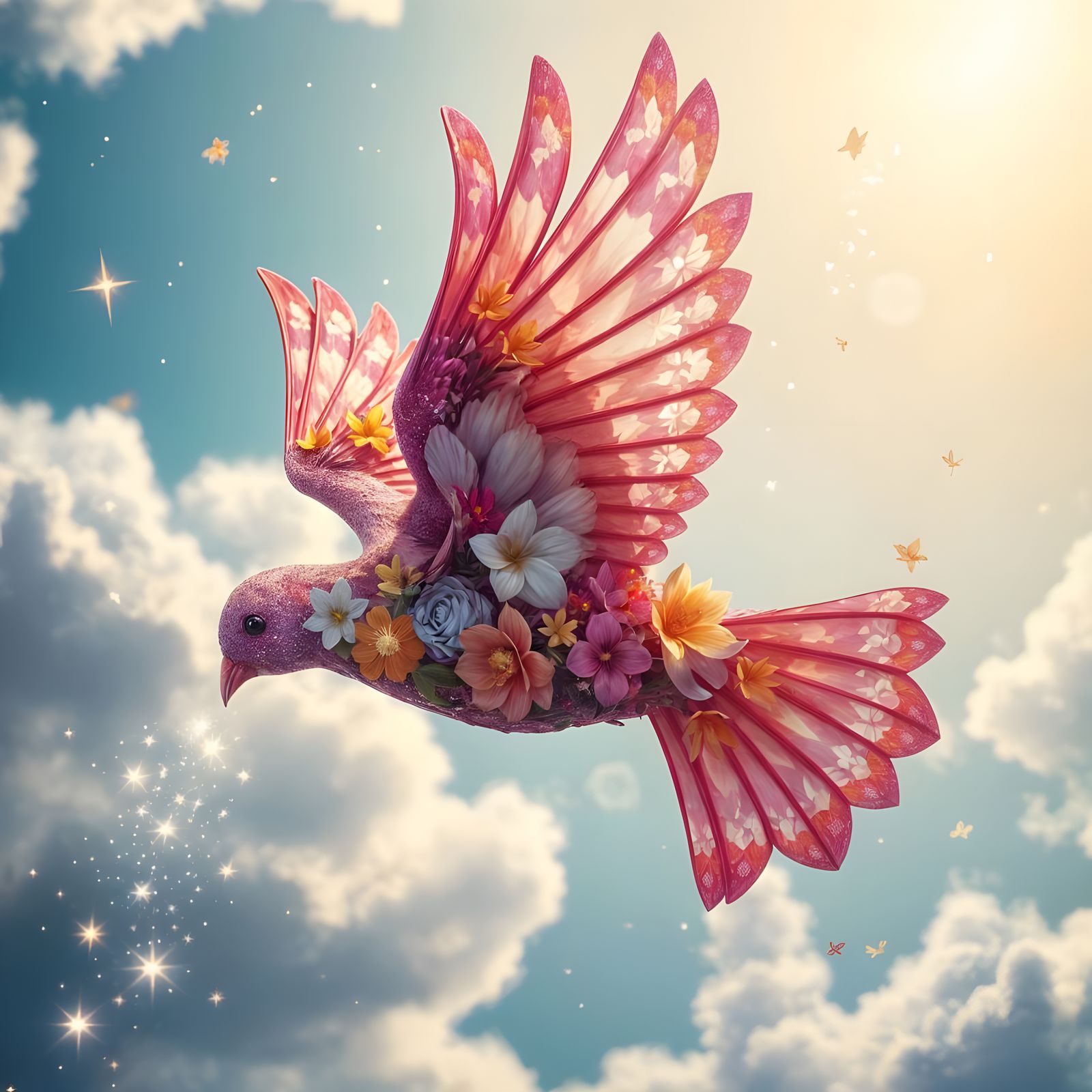 Magical Floral Dove in Hyper-Realistic Disney-Inspired Style