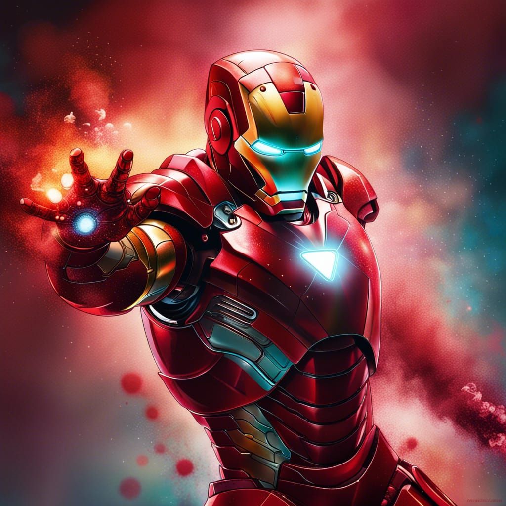 Iron Man Soaring Through Stars with Red Smoke