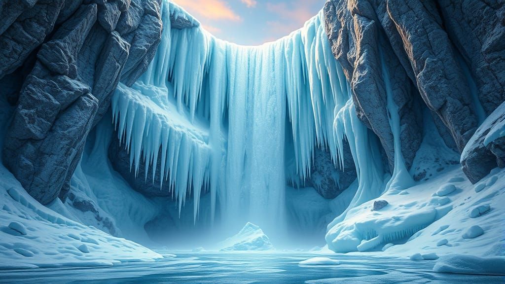 Hyperrealistic Frozen Waterfall Splash Art