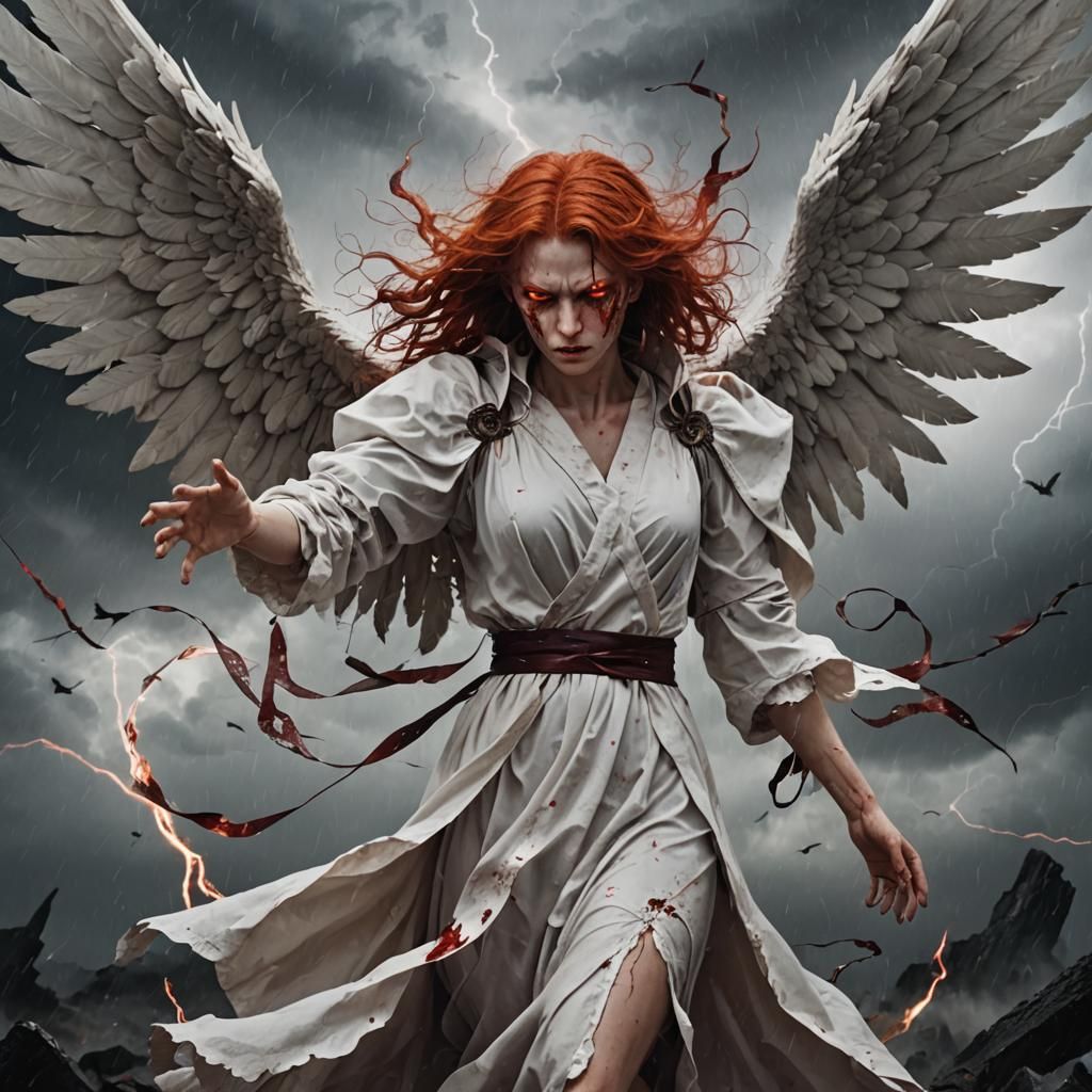 Fallen Angel with Demon Wings in Storm