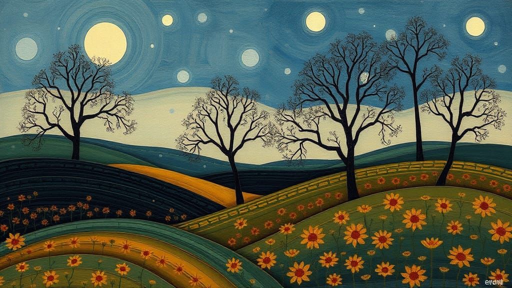 Abstract Landscape with Figures in Smooth Brushstrokes