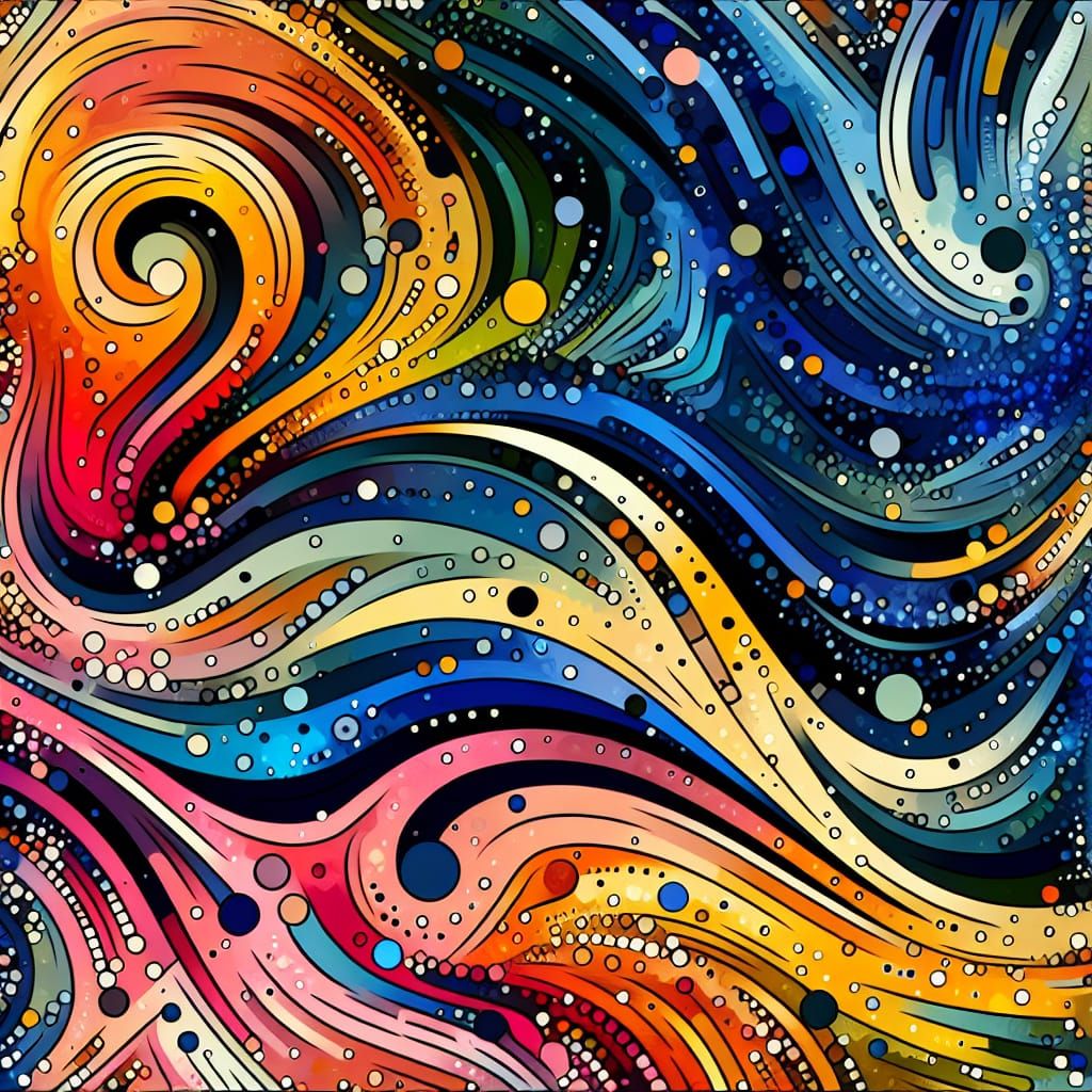 Abstract Swirling Colors, Sharp Angles, and Twinkling Spots