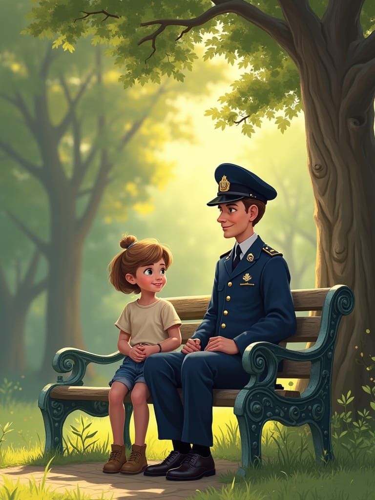 British Policeman Comforts Lost Child in Whimsical Park Scen...